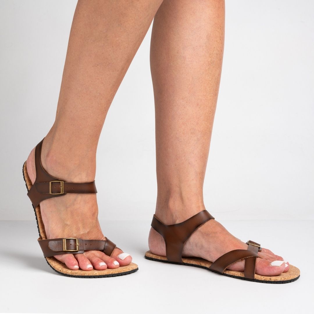 Ultra-bendable Rutsu Leather Barefoot Sandals Brown